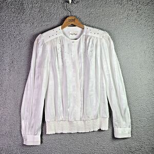 Philippe Marques Vintage White Pleated Studded Blouse USA Size 10 Ribbed